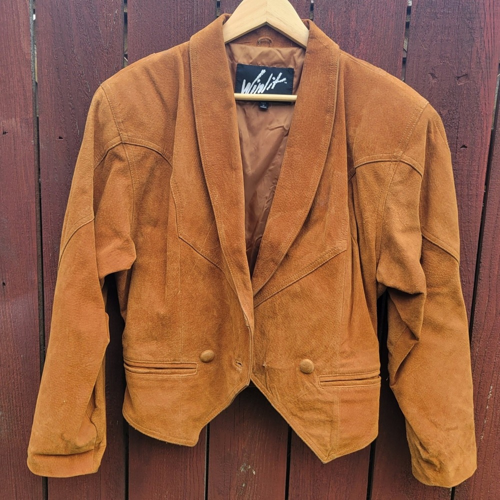 Vintage Winlit Women Brown Suede Leather Jacket Cropped 80s Western Boho Large